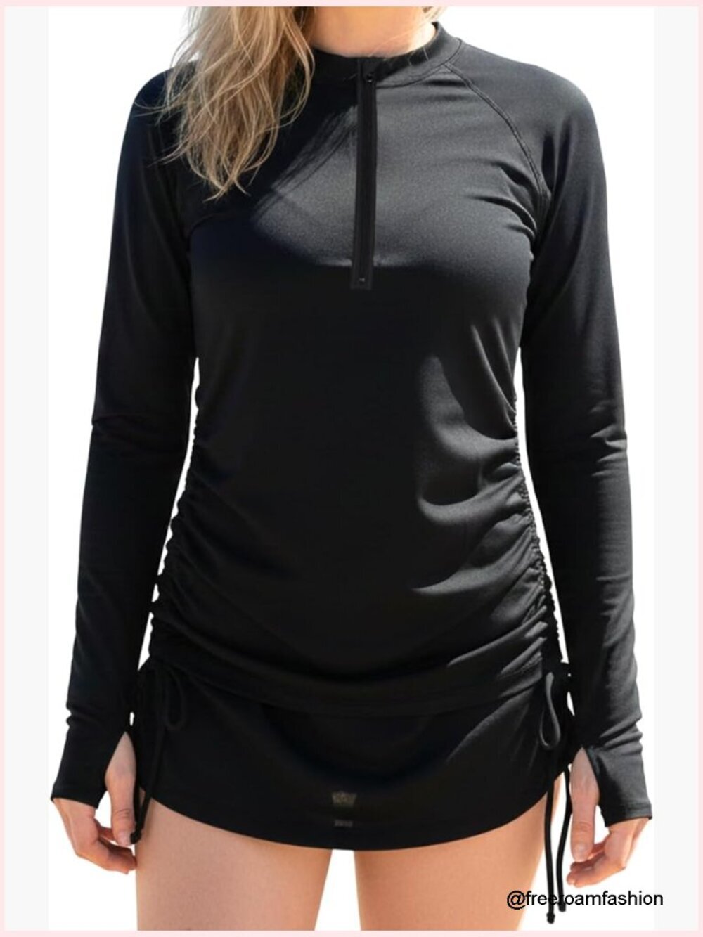 UPF 50+ Long Sleeve Swim Dress Cover Up with Adjustable Ruched Sides